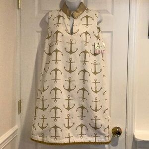 NWT LOVE, LILLY Off White/ Gold Nautical Anchor Shift Dress Size 12